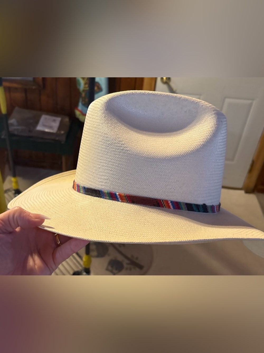 Stetson Straw Western Cowboy Hat Natural 7 5/8 Regular Oval Made in USA - Picture 4 of 4